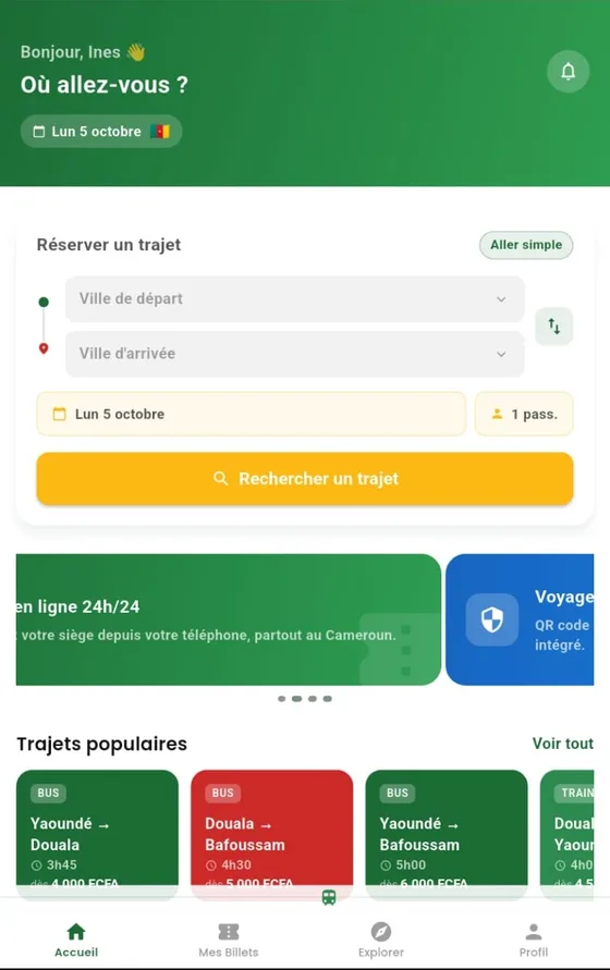 Écran de l'application CAMBUS